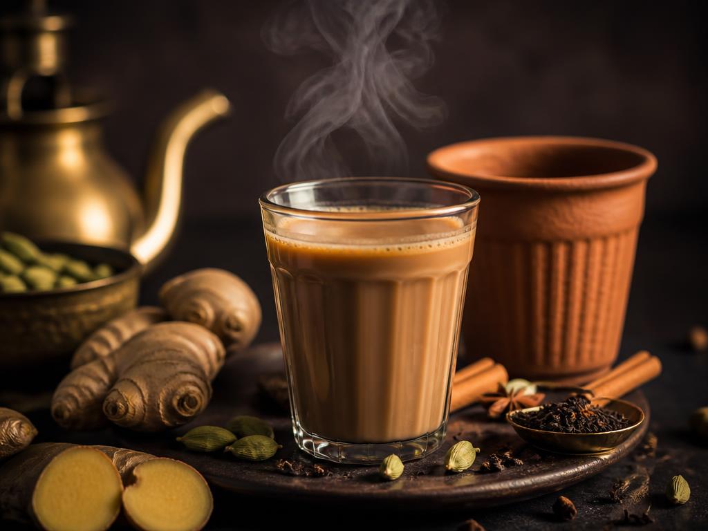Kadak Masala Chai — Strong tea brewed with ginger, cardamom and clove.