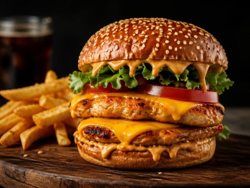 Crispy Veg Burger — Crunchy veg patty, cheese, lettuce and house sauce in a brioche bun.